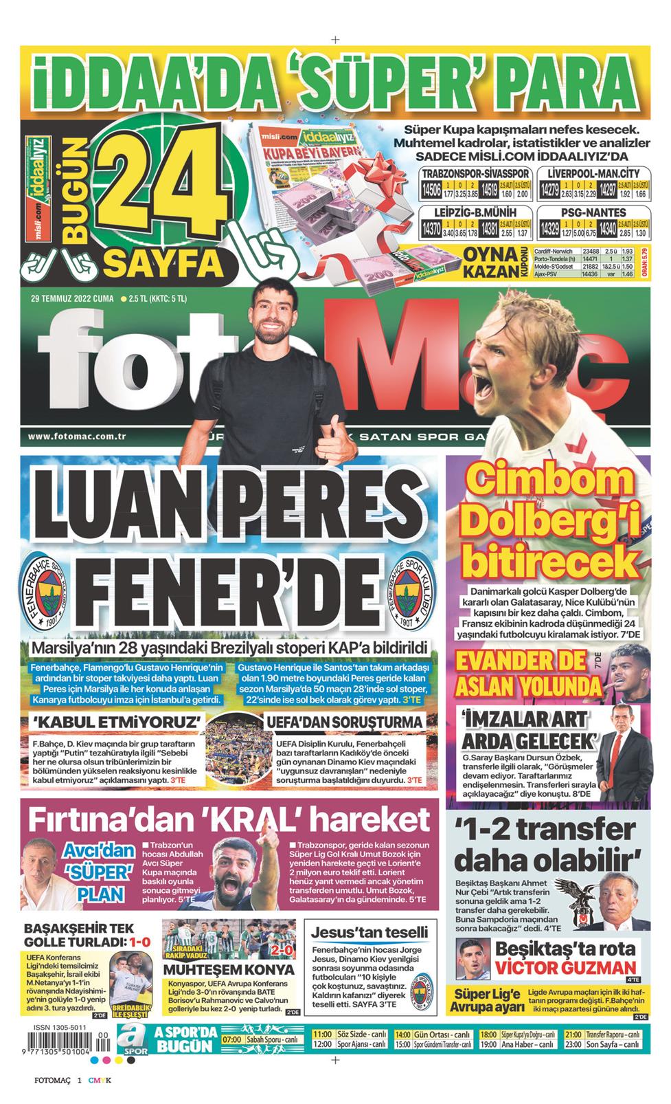 29 Temmuz 2022 Cuma - Fotomaç gazetesi manşet