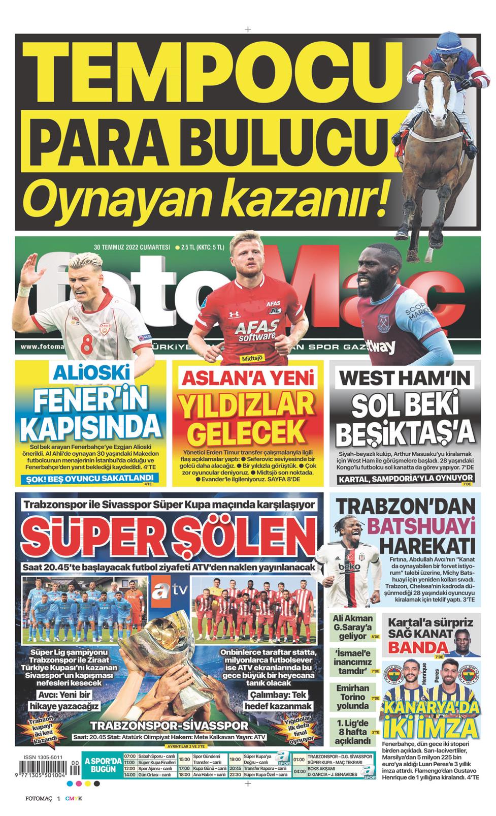30 Temmuz 2022 Cumartesi - Fotomaç gazetesi manşet