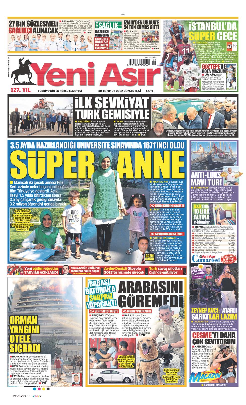 30 Temmuz 2022 Cumartesi - Yeni Asır gazetesi manşet