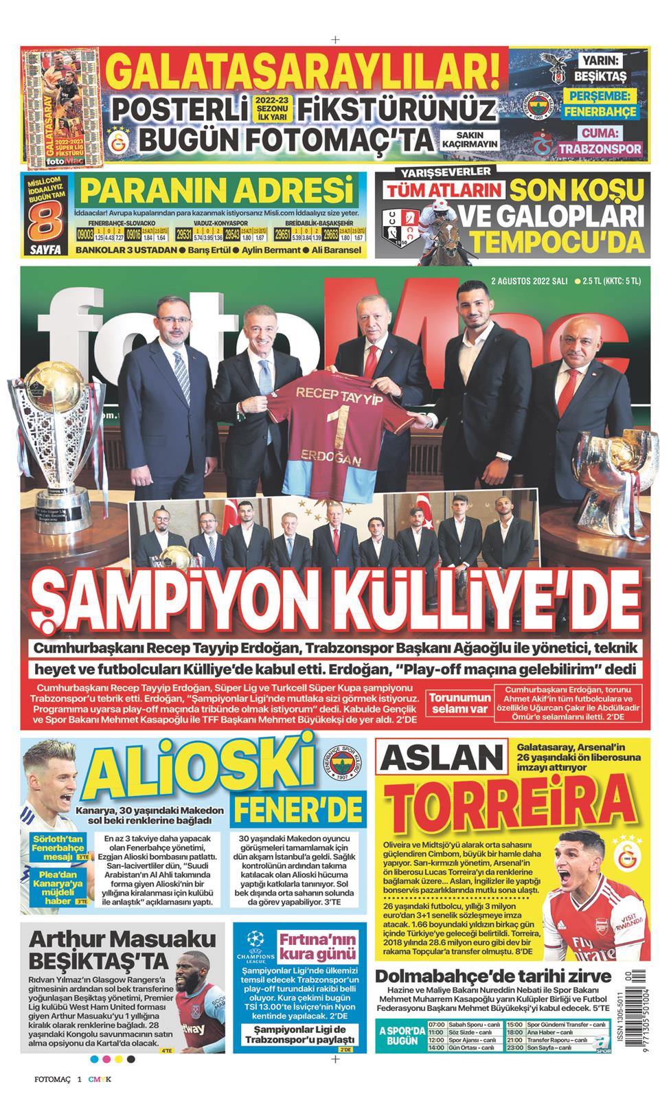 02 Ağustos 2022 Salı - Fotomaç gazetesi manşet