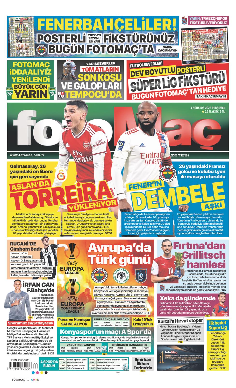04 Ağustos 2022 Perşembe - Fotomaç gazetesi manşet