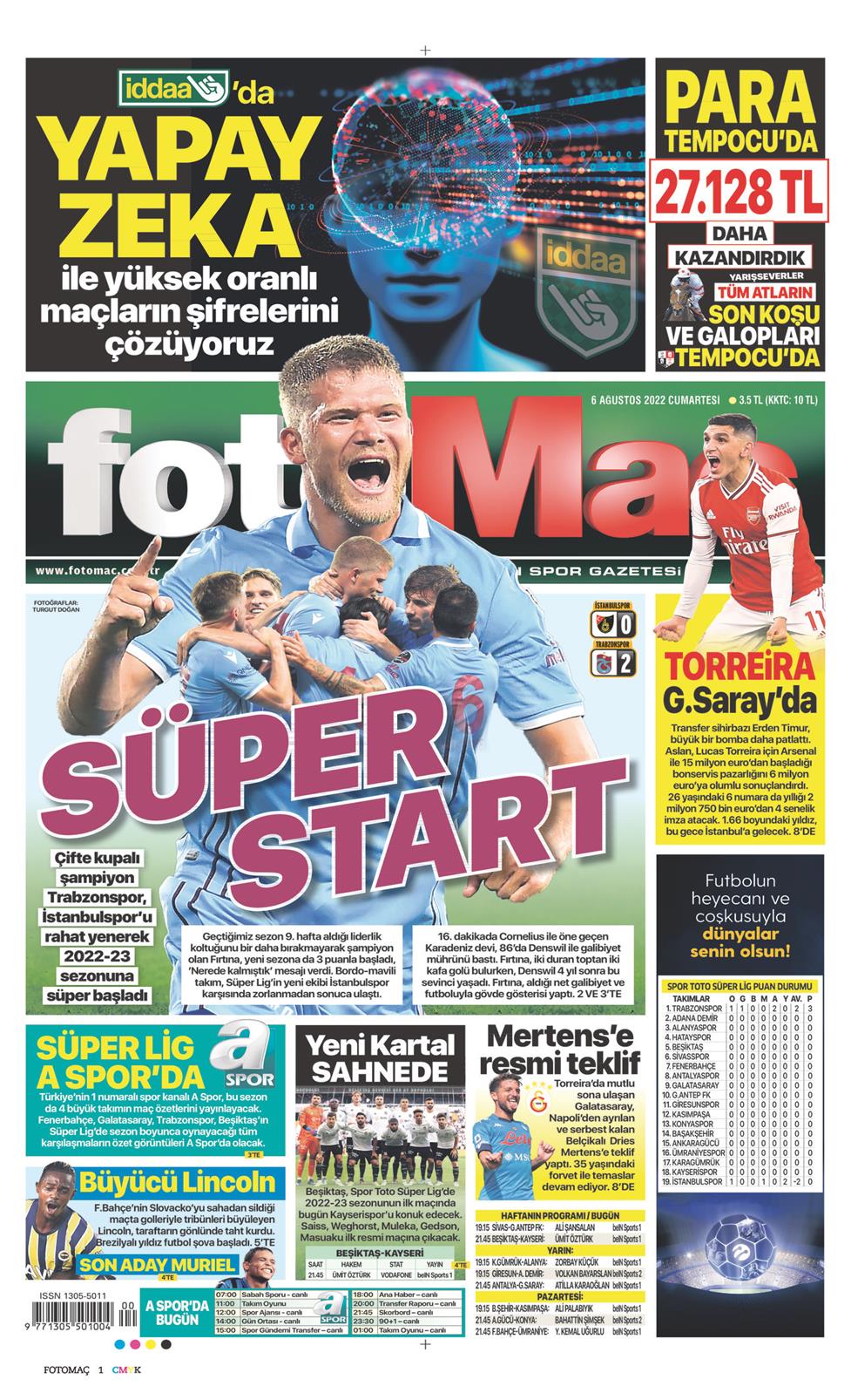 06 Ağustos 2022 Cumartesi - Fotomaç gazetesi manşet