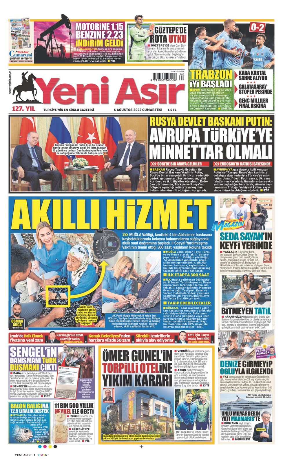 06 Ağustos 2022 Cumartesi - Yeni Asır gazetesi manşet