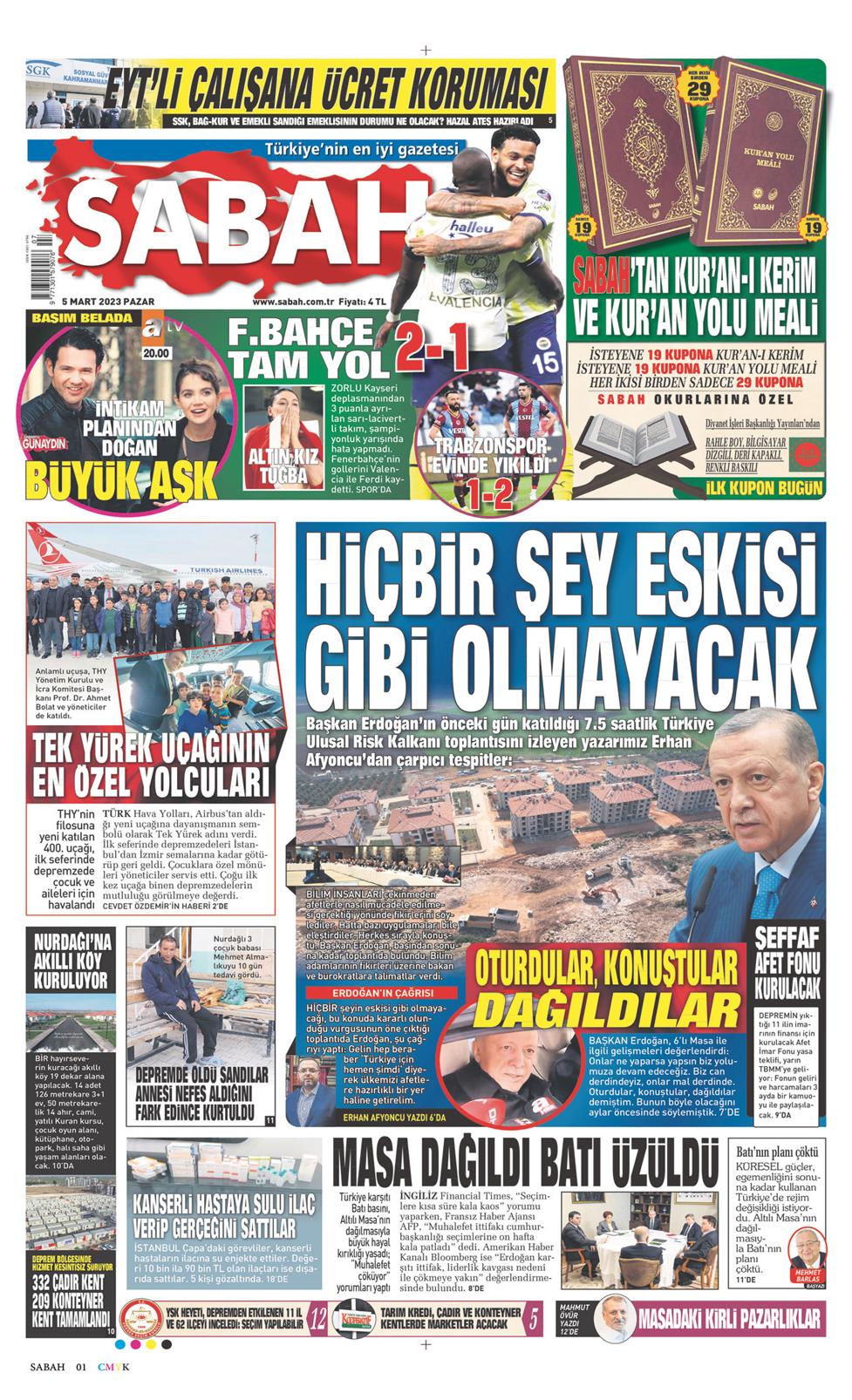 05 Mart 2023 Pazar - Sabah gazetesi manşet