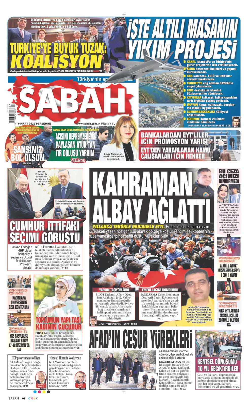 09 Mart 2023 Perşembe - Sabah gazetesi manşet