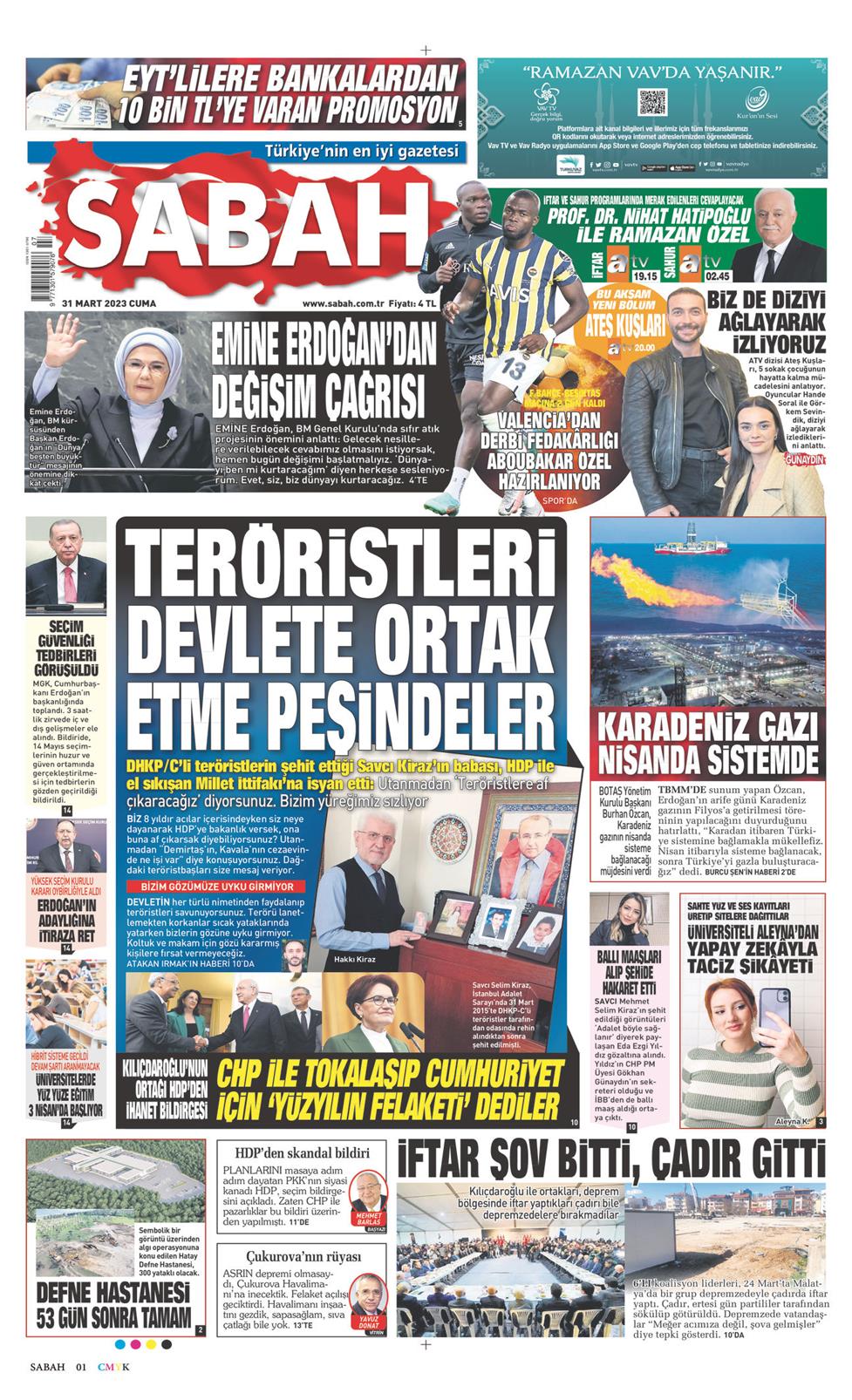 31 Mart 2023 Cuma - Sabah gazetesi manşet