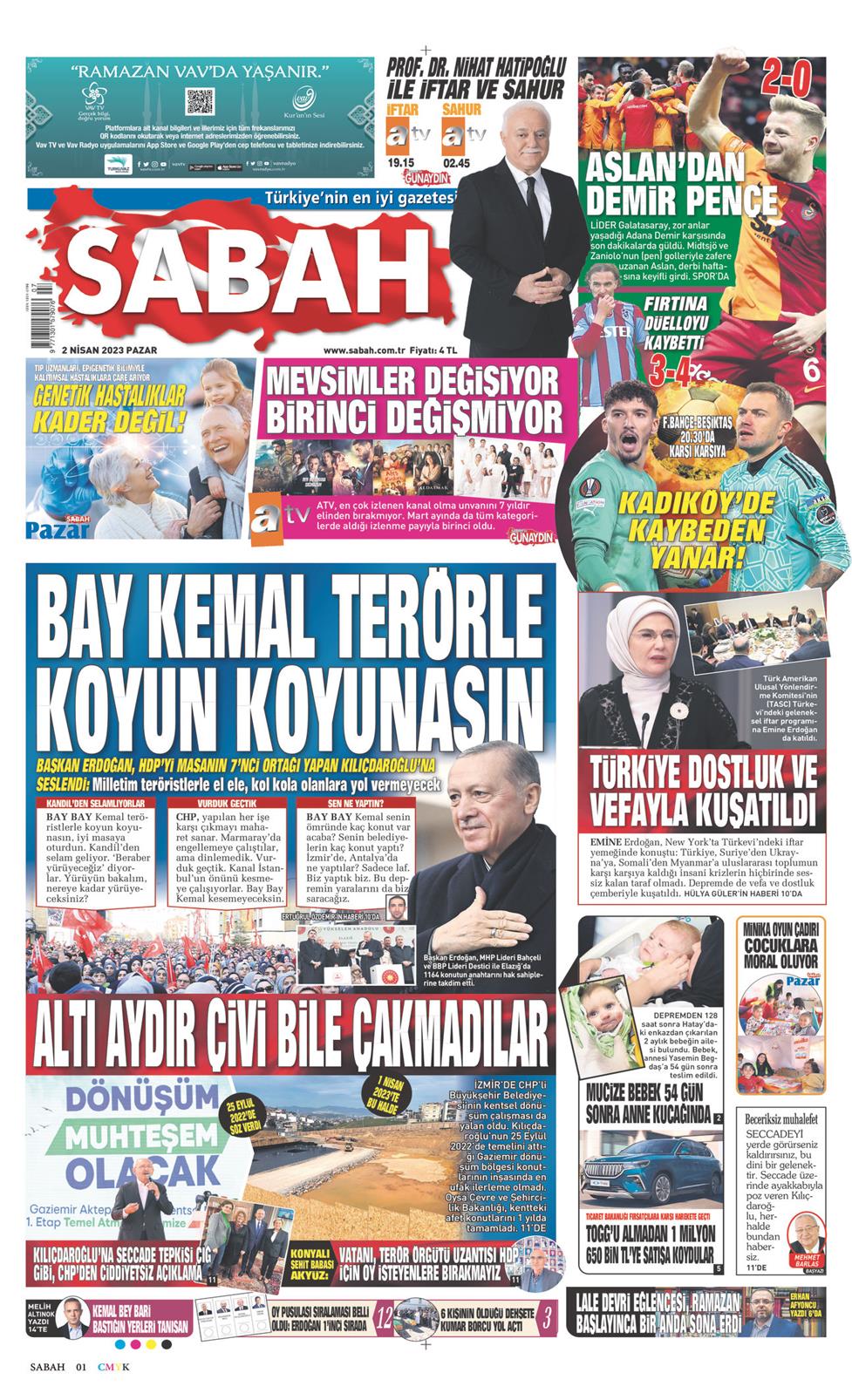 02 Nisan 2023 Pazar - Sabah gazetesi manşet
