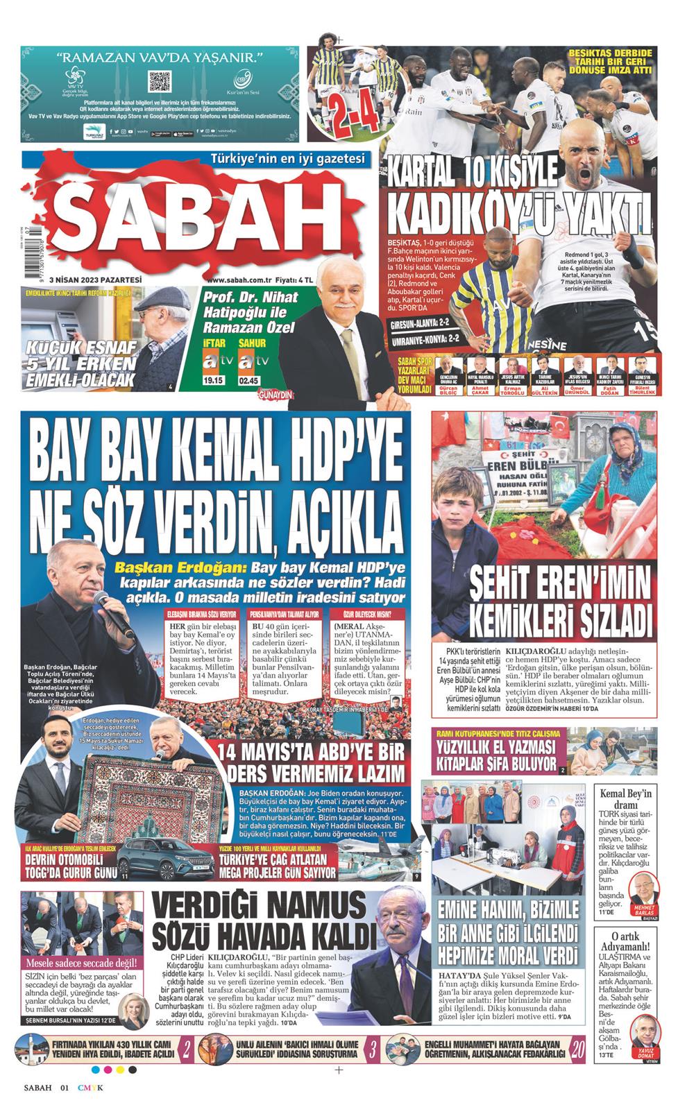 03 Nisan 2023 Pazartesi - Sabah gazetesi manşet