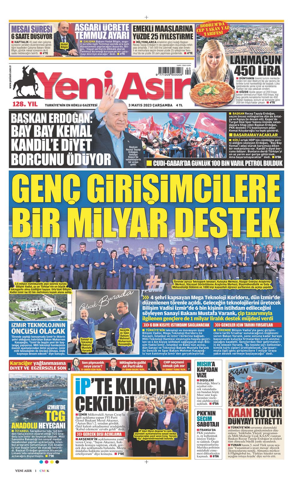 03 Mayıs 2023 Çarşamba - Yeni Asır gazetesi manşet
