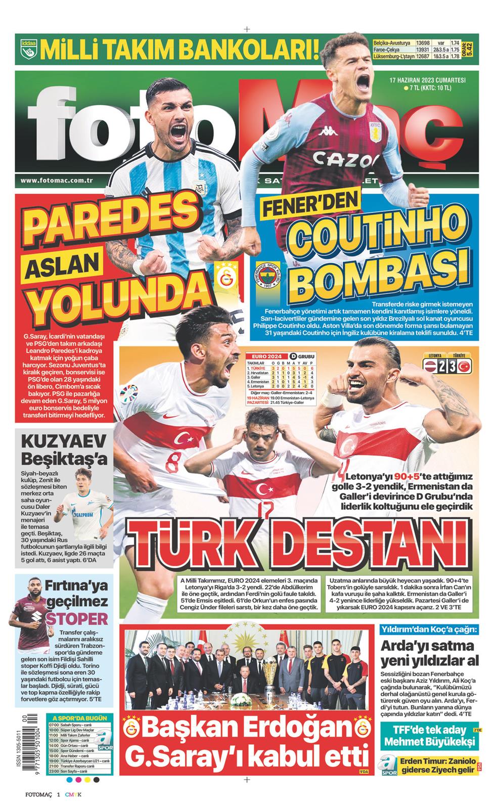 17 Haziran 2023 Cumartesi - Fotomaç gazetesi manşet