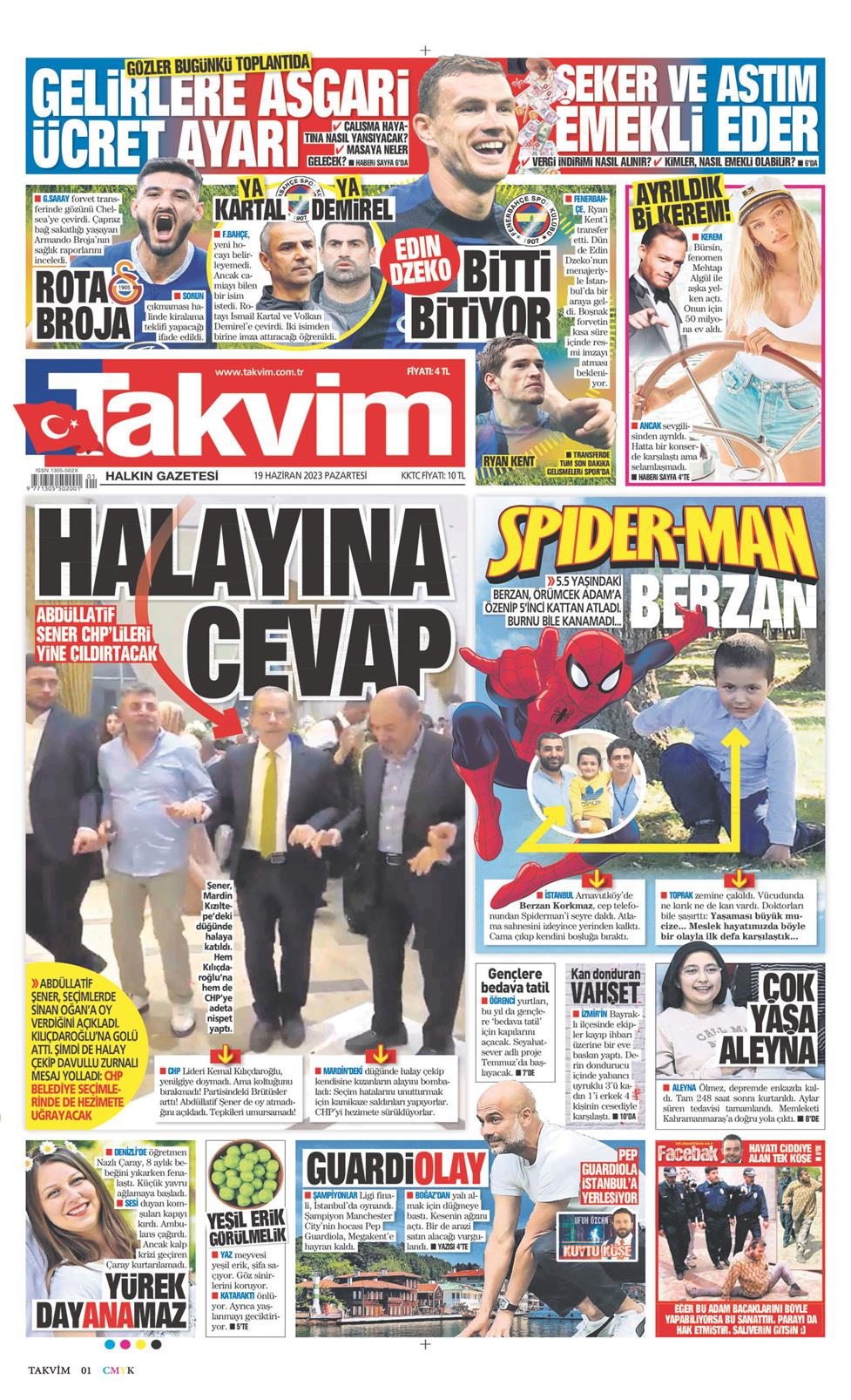 19 Haziran 2023 Pazartesi - Takvim gazetesi manşet