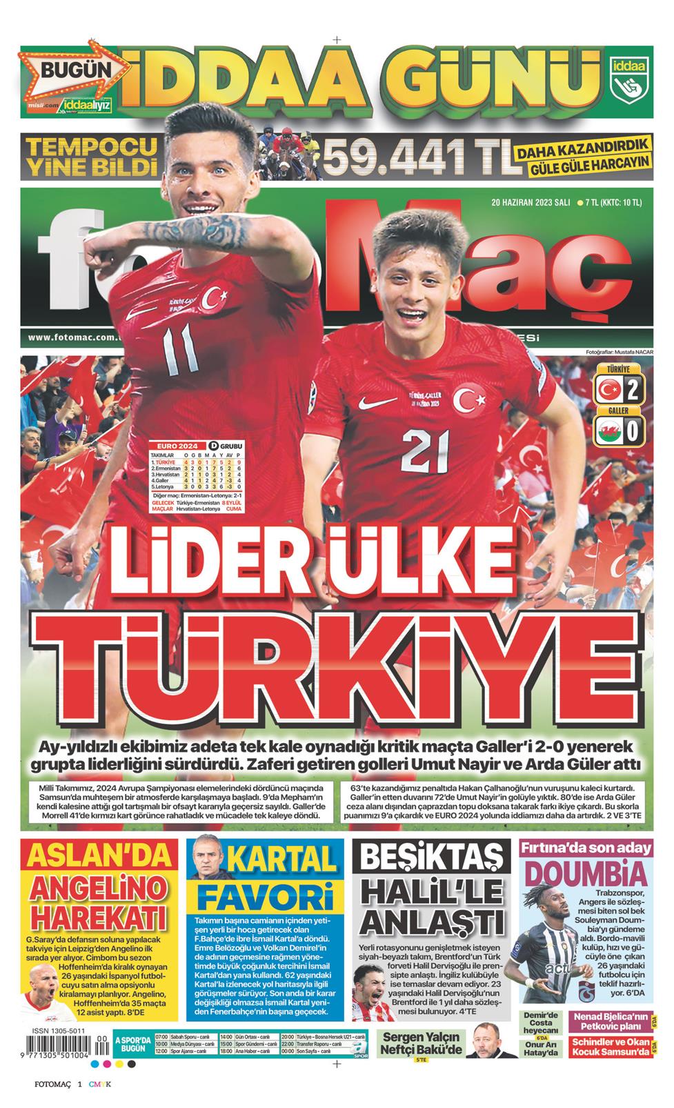 20 Haziran 2023 Salı - Fotomaç gazetesi manşet
