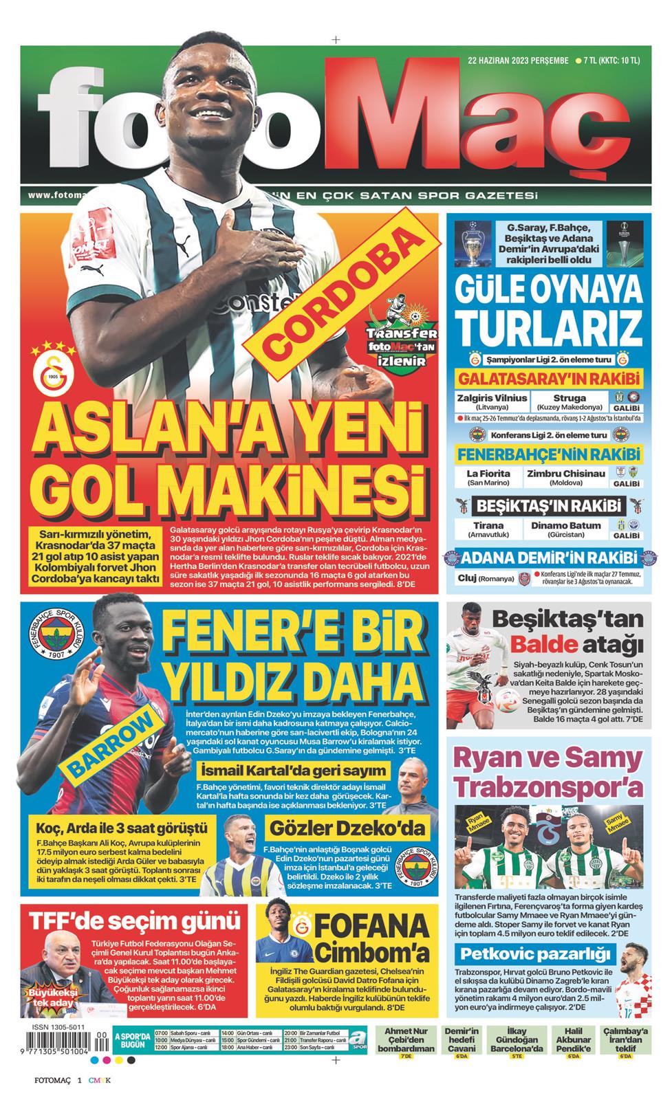 22 Haziran 2023 Perşembe - Fotomaç gazetesi manşet