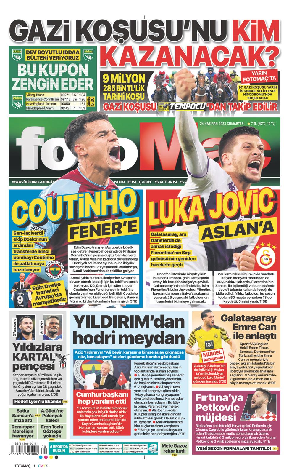 24 Haziran 2023 Cumartesi - Fotomaç gazetesi manşet