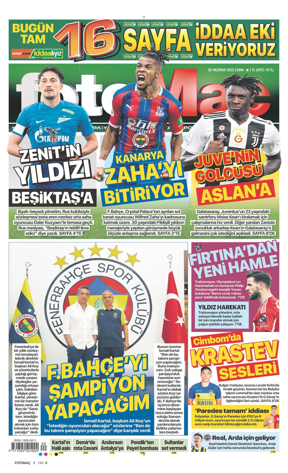 30 Haziran 2023 Cuma - Fotomaç gazetesi manşet