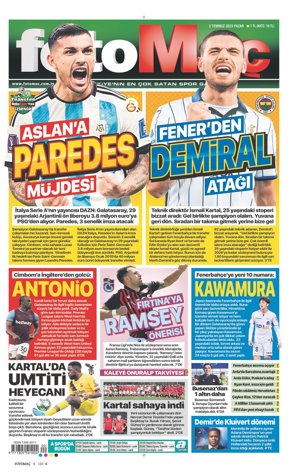 02 Temmuz 2023 Pazar - Fotomaç gazetesi manşet