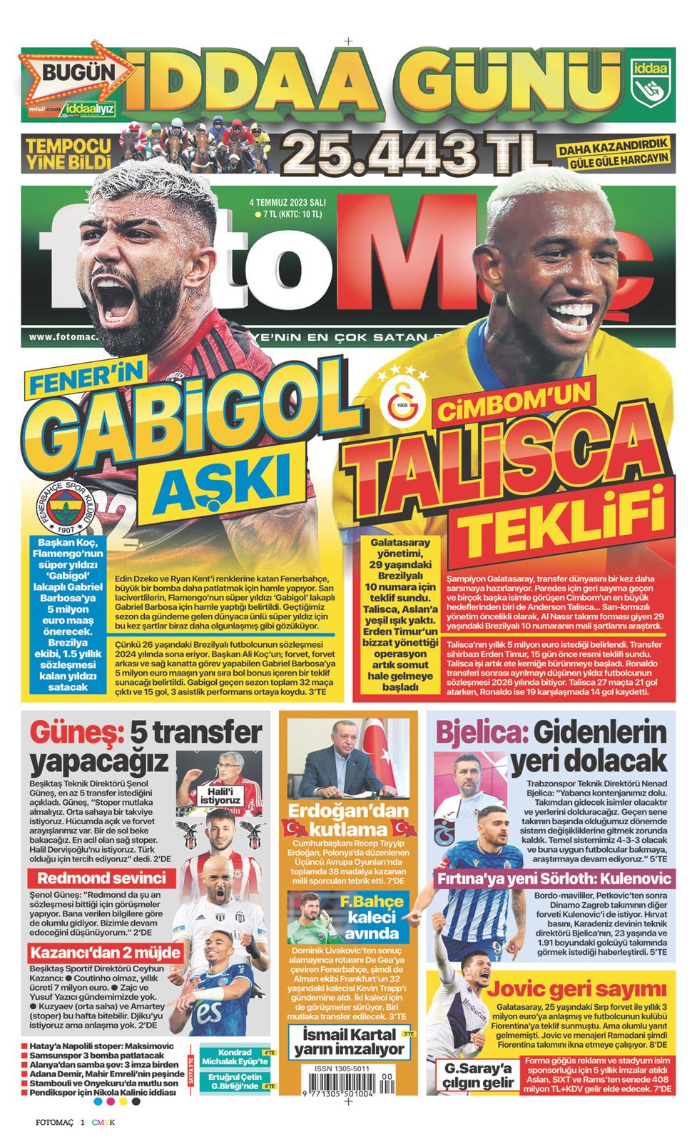 04 Temmuz 2023 Salı - Fotomaç gazetesi manşet