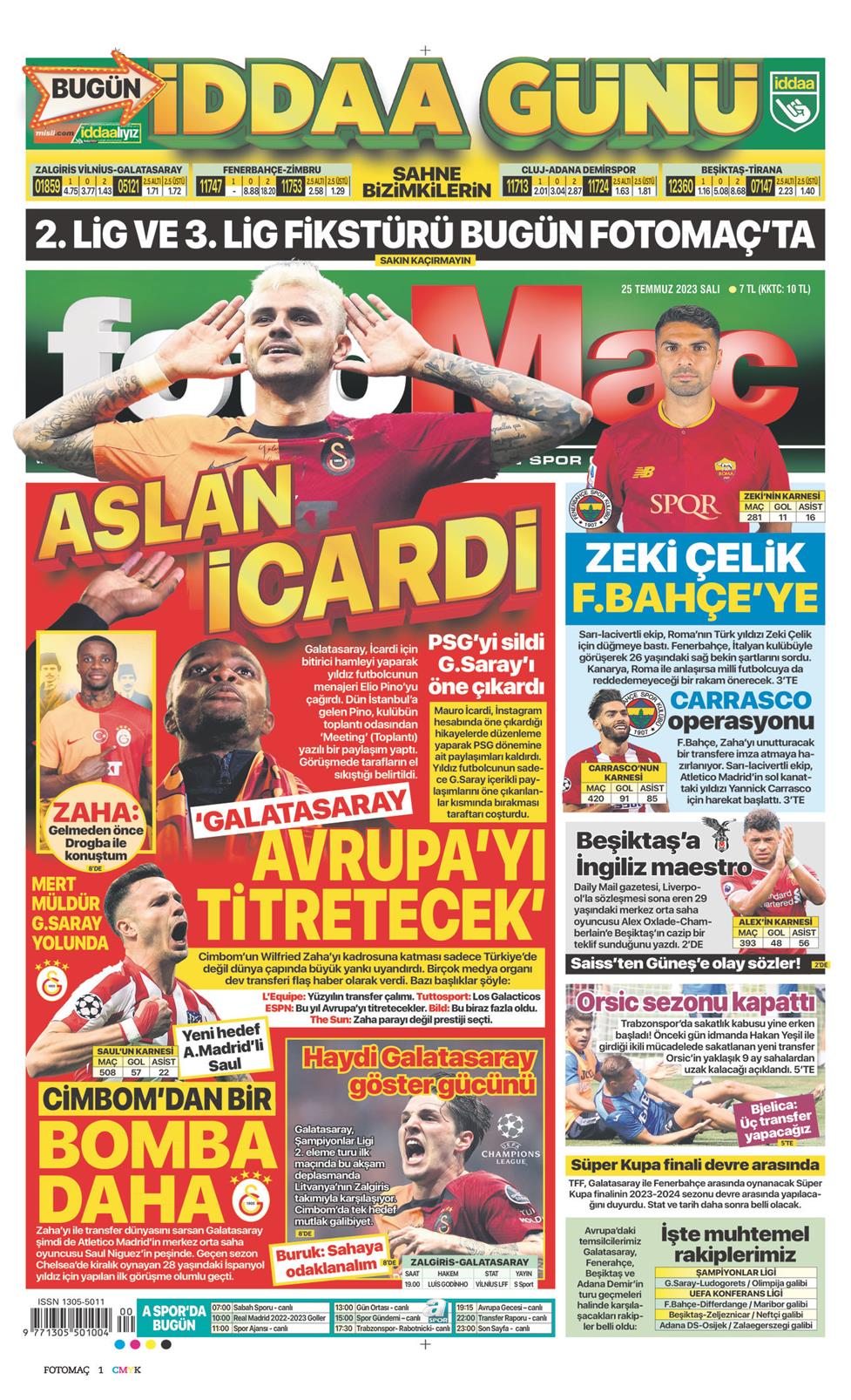 Fotomaç Gazetesi 25 Temmuz 2023, Salı Günü Manşeti