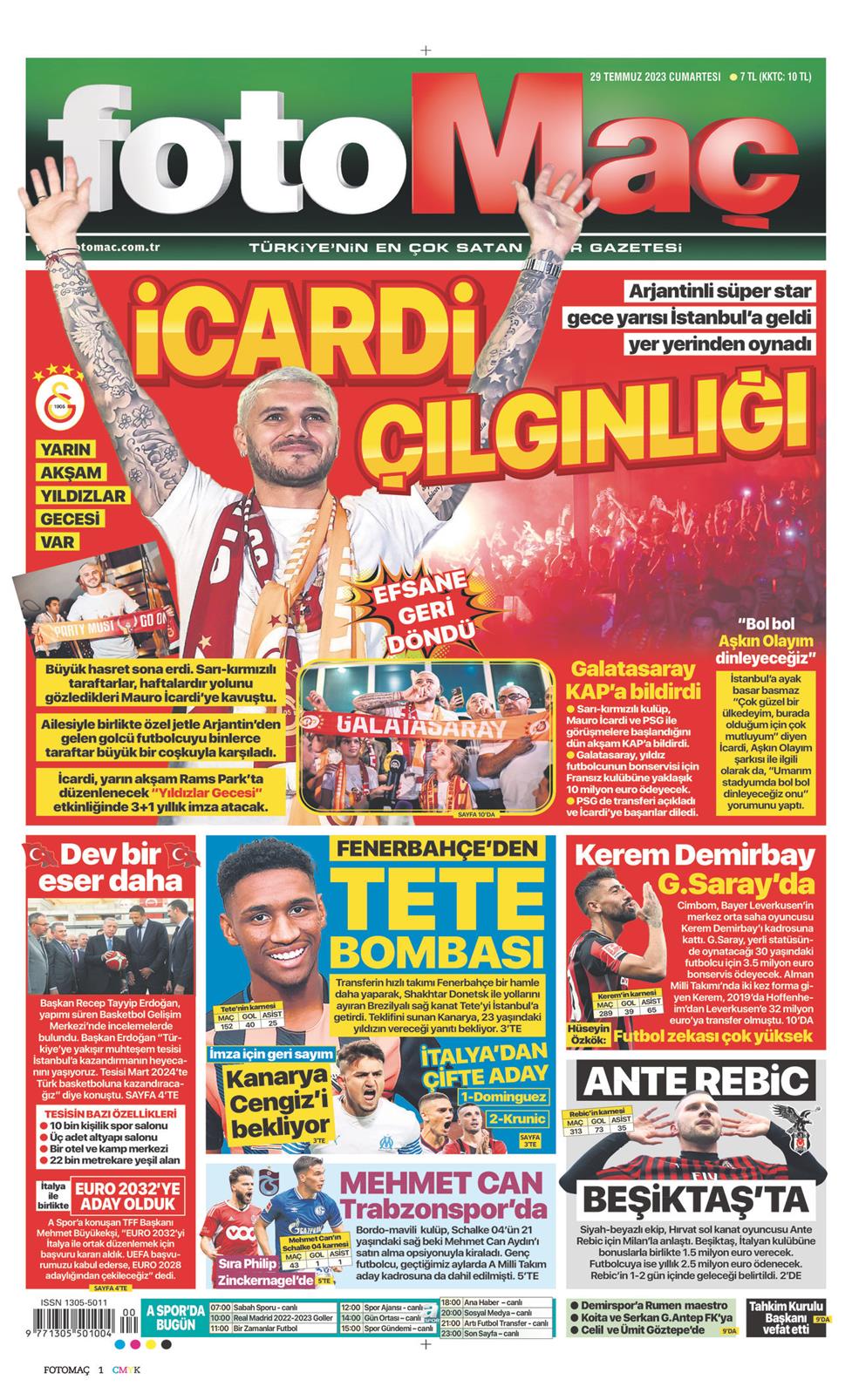 29 Temmuz 2023 Cumartesi - Fotomaç gazetesi manşet