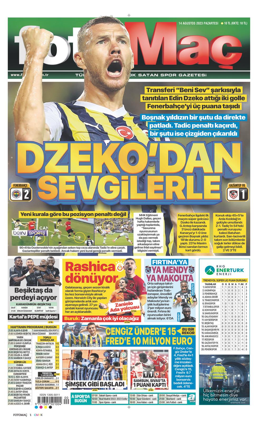 14 Ağustos 2023 Pazartesi - Fotomaç gazetesi manşet