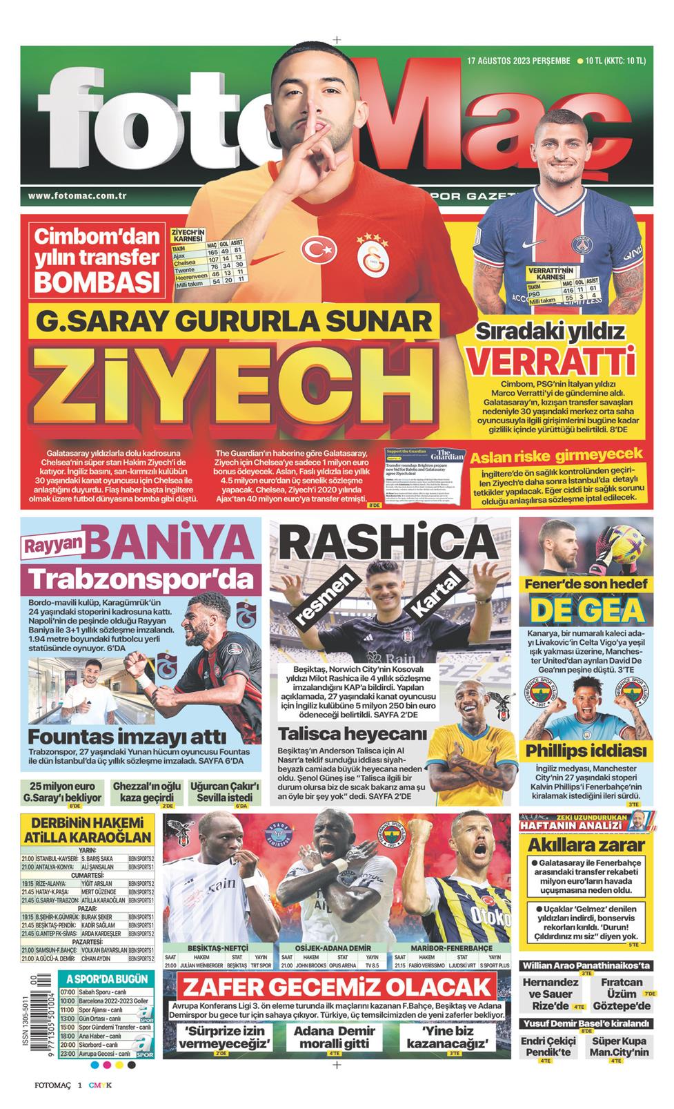17 Ağustos 2023 Perşembe - Fotomaç gazetesi manşet