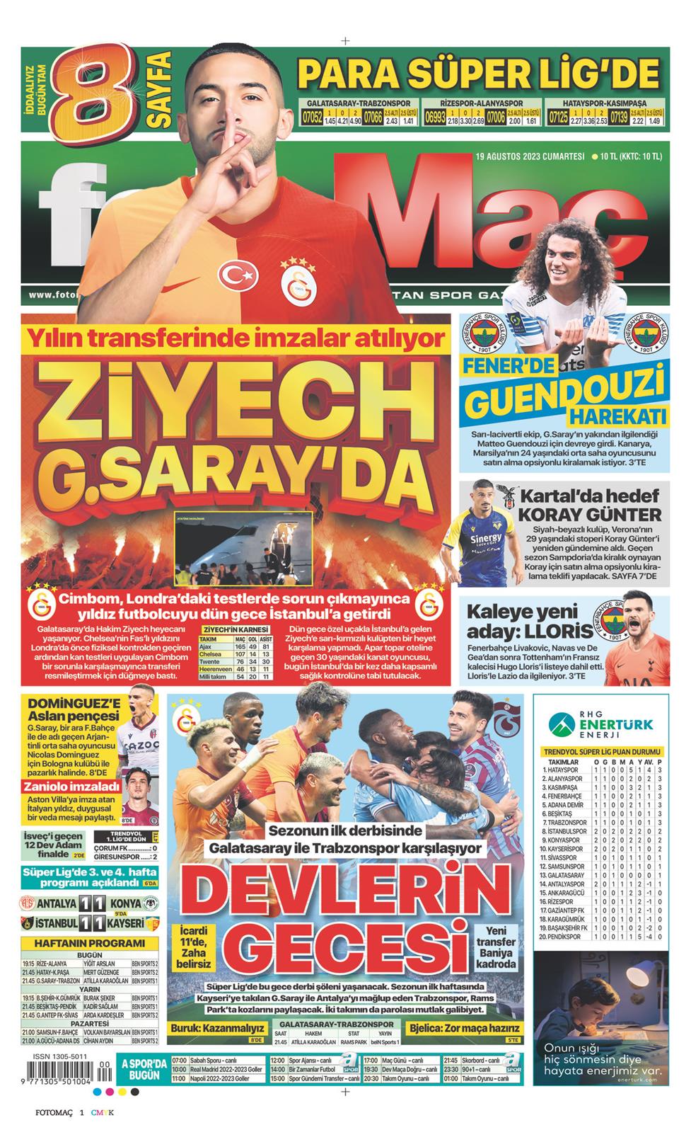 19 Ağustos 2023 Cumartesi - Fotomaç gazetesi manşet