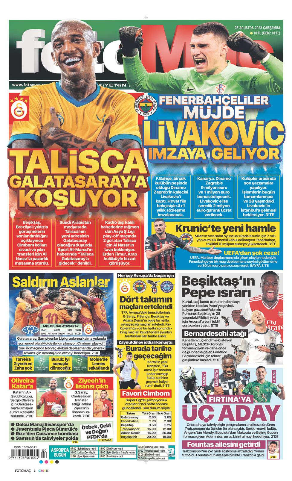 23 Ağustos 2023 Çarşamba - Fotomaç gazetesi manşet