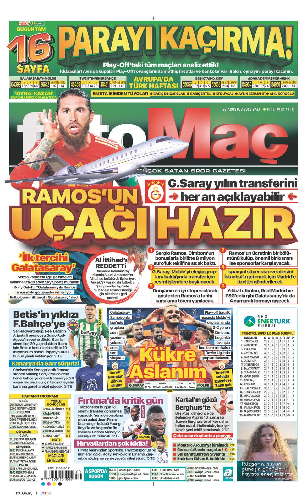 29 Ağustos 2023 Salı - Fotomaç gazetesi manşet
