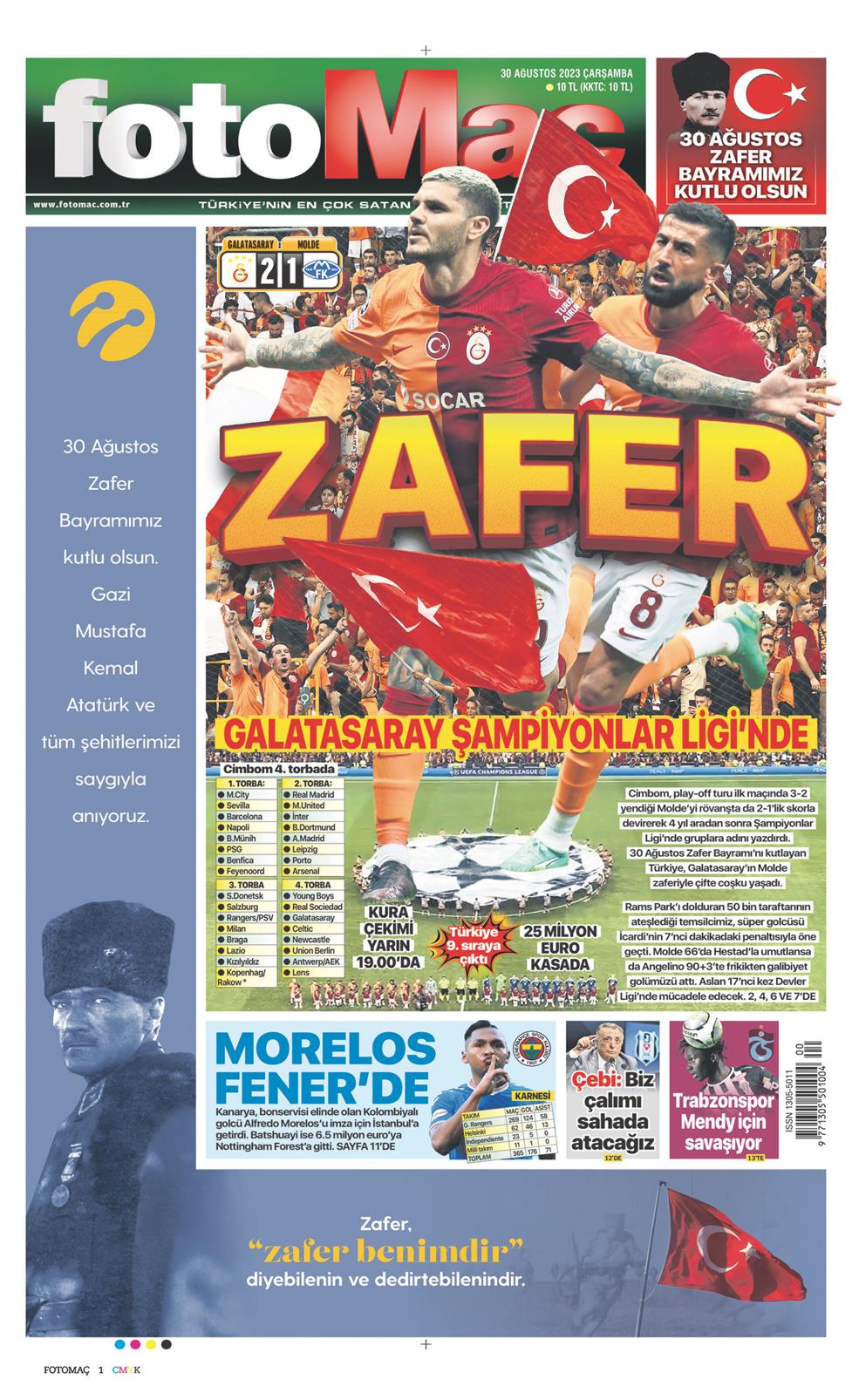30 Ağustos 2023 Çarşamba - Fotomaç gazetesi manşet