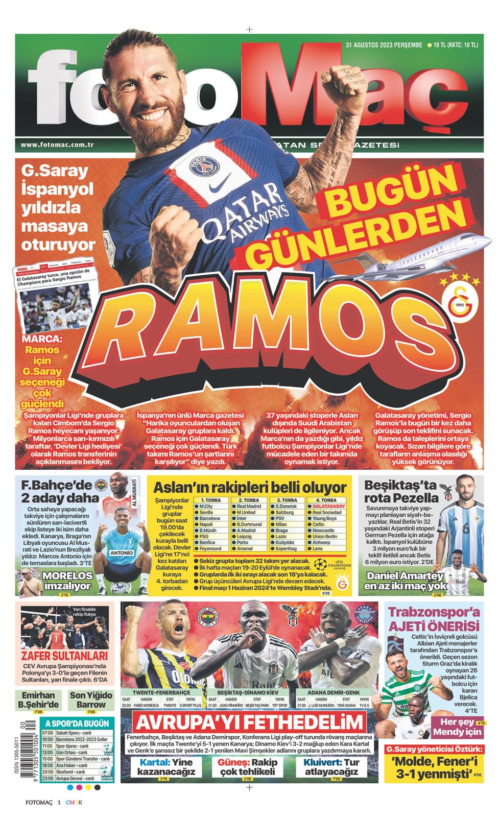 31 Ağustos 2023 Perşembe - Fotomaç gazetesi manşet
