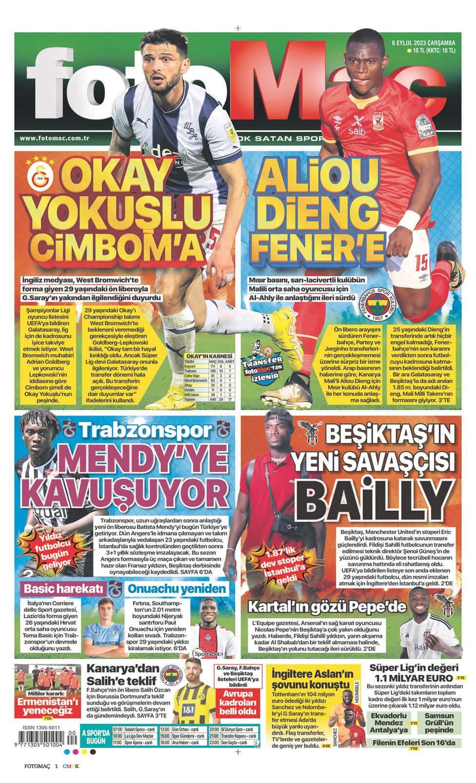 06 Eylül 2023 Çarşamba - Fotomaç gazetesi manşet
