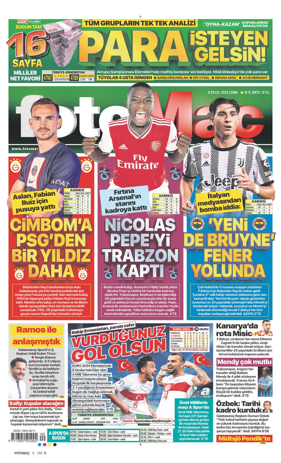 08 Eylül 2023 Cuma - Fotomaç gazetesi manşet