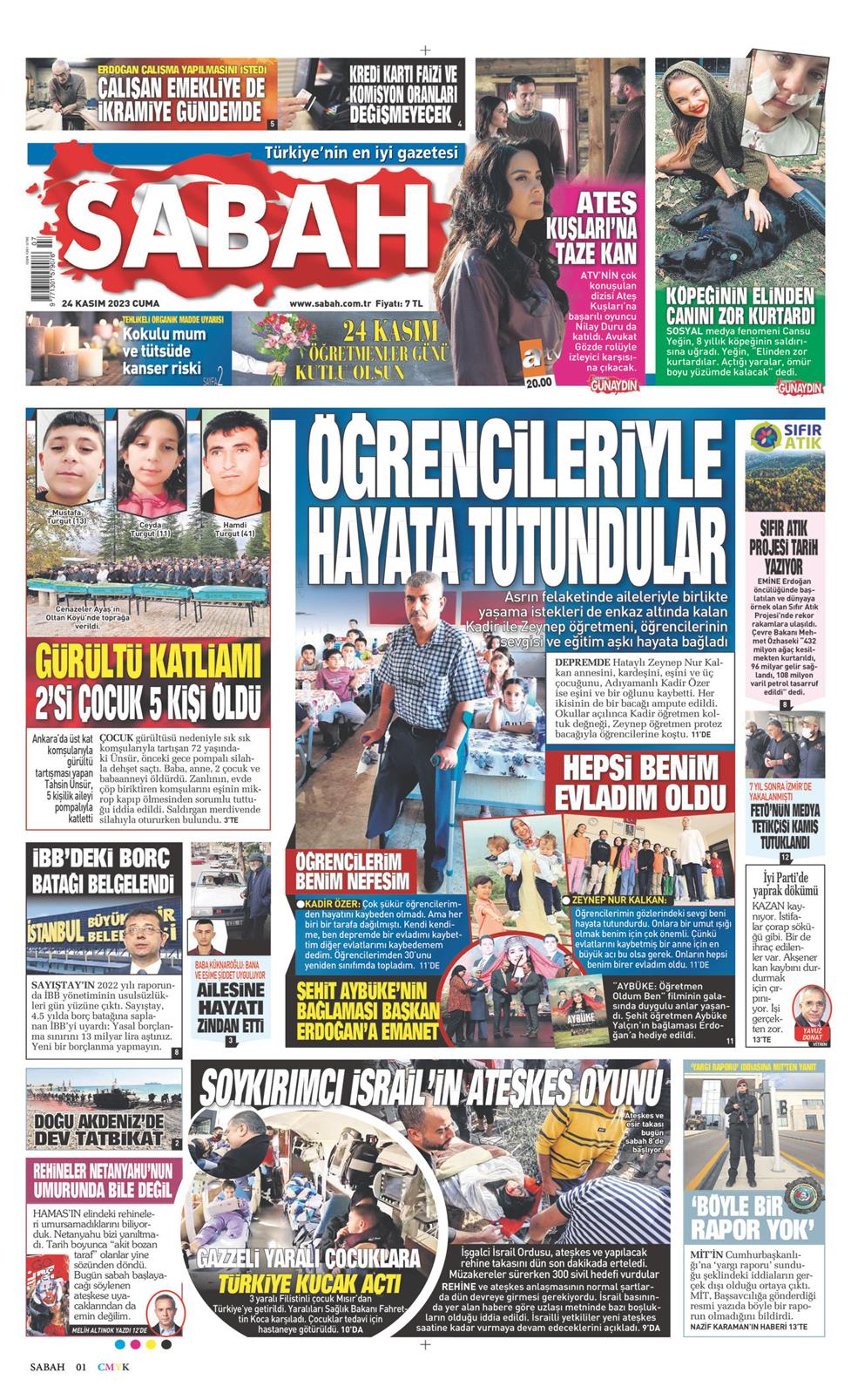 24 Kasım 2023 Cuma - Sabah gazetesi manşet