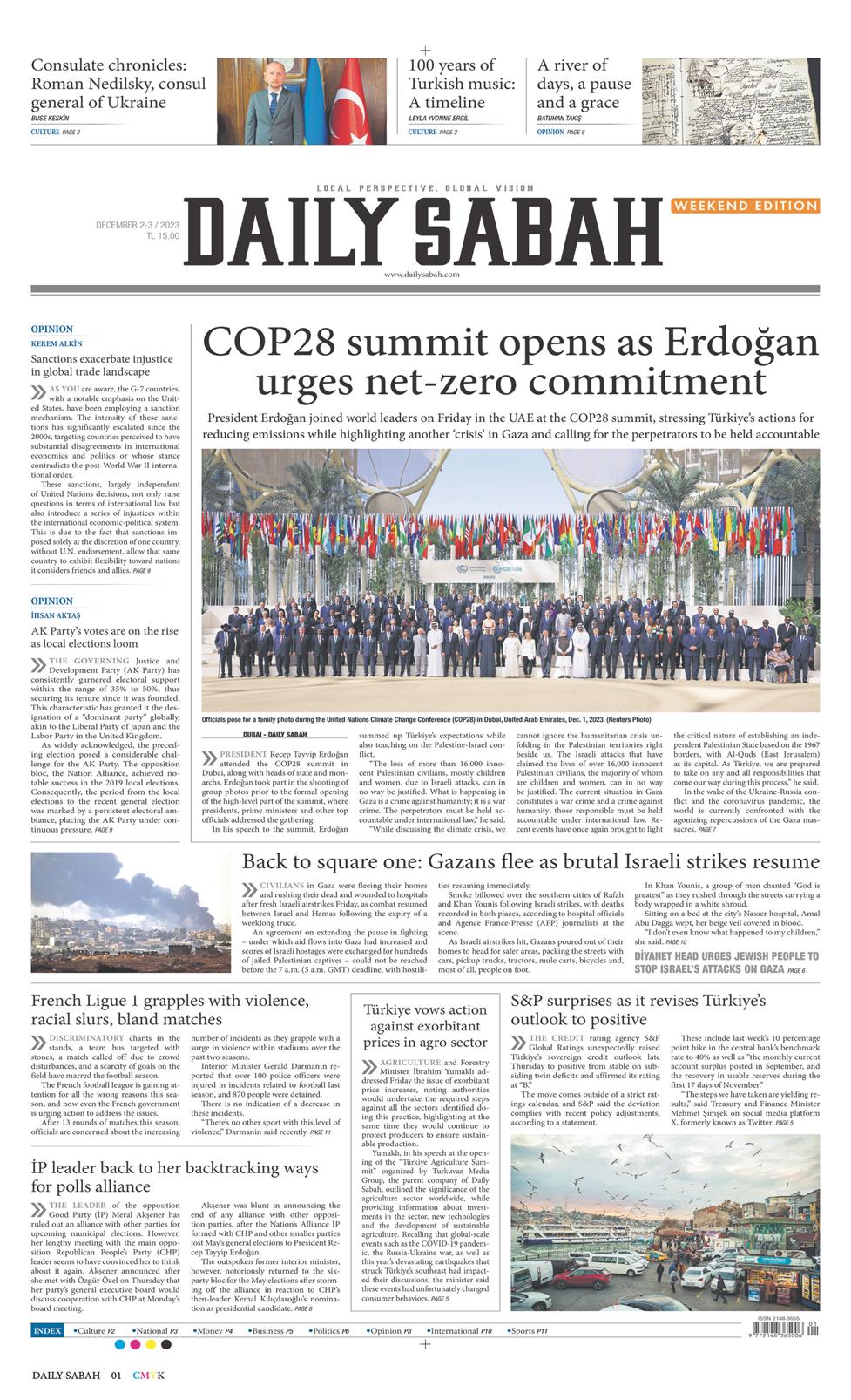 02 Aralık 2023 Cumartesi - Daily Sabah gazetesi manşet