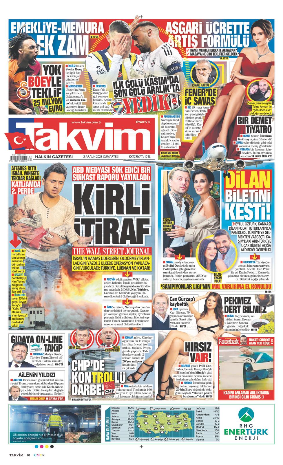 02 Aralık 2023 Cumartesi - Takvim gazetesi manşet