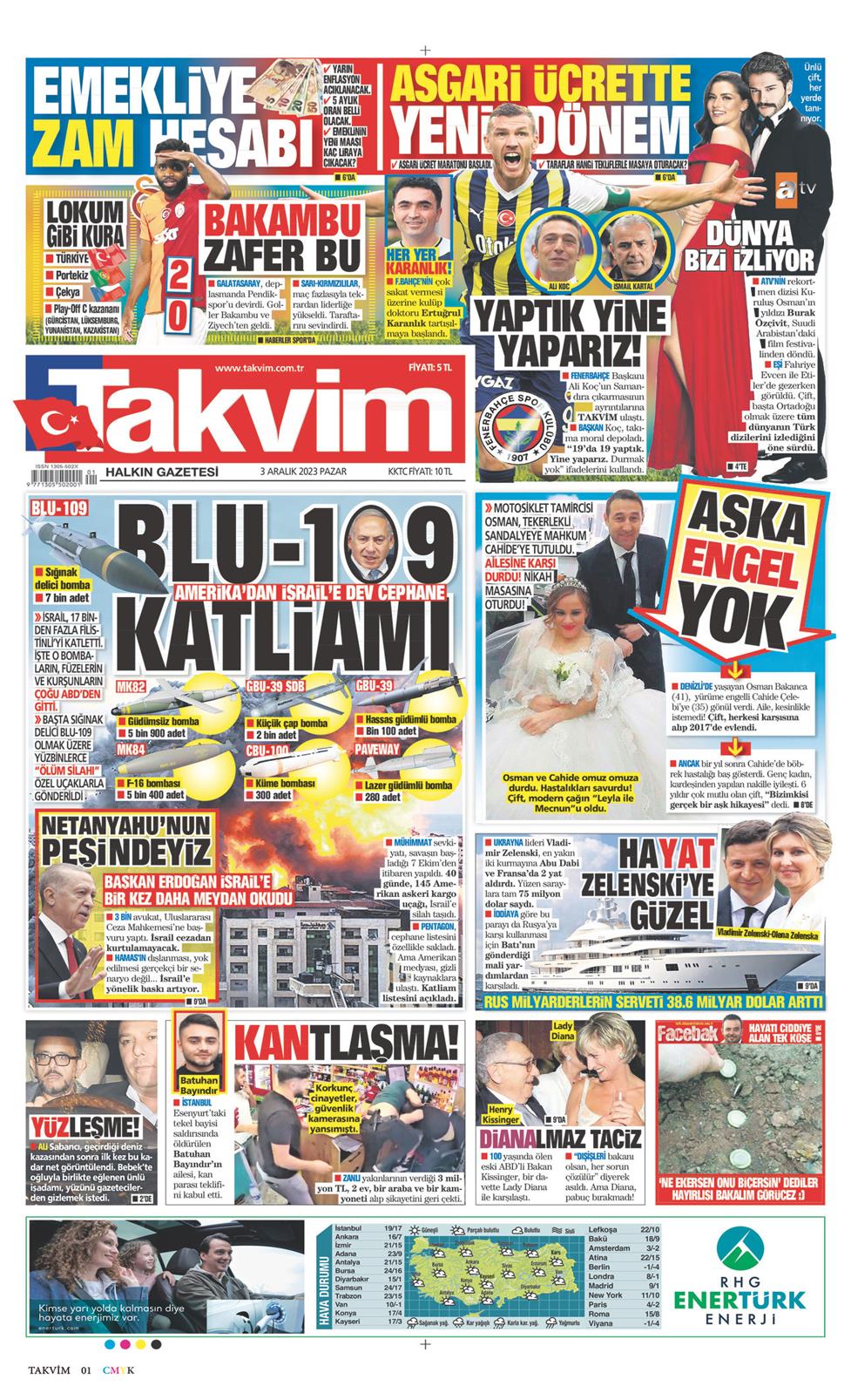 03 Aralık 2023 Pazar - Takvim gazetesi manşet