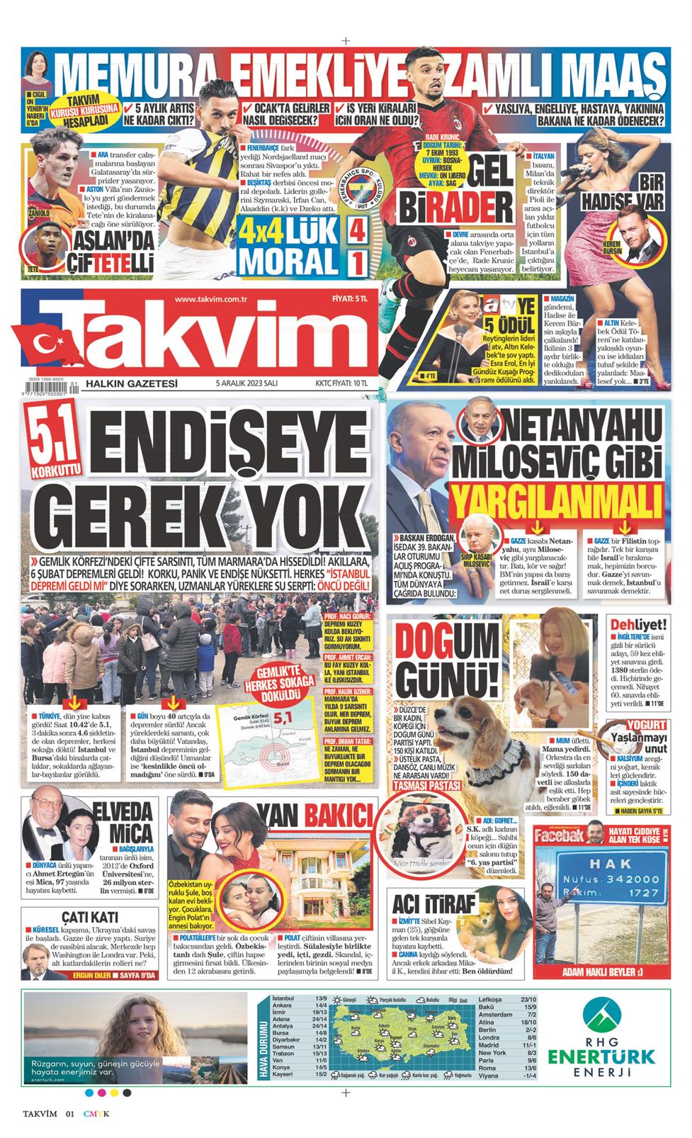 05 Aralık 2023 Salı - Takvim gazetesi manşet