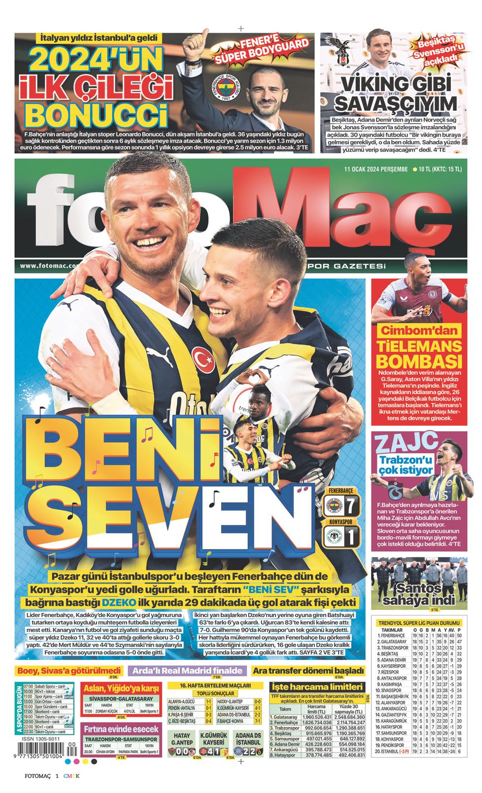 11 Ocak 2024 Perşembe - Fotomaç gazetesi manşet