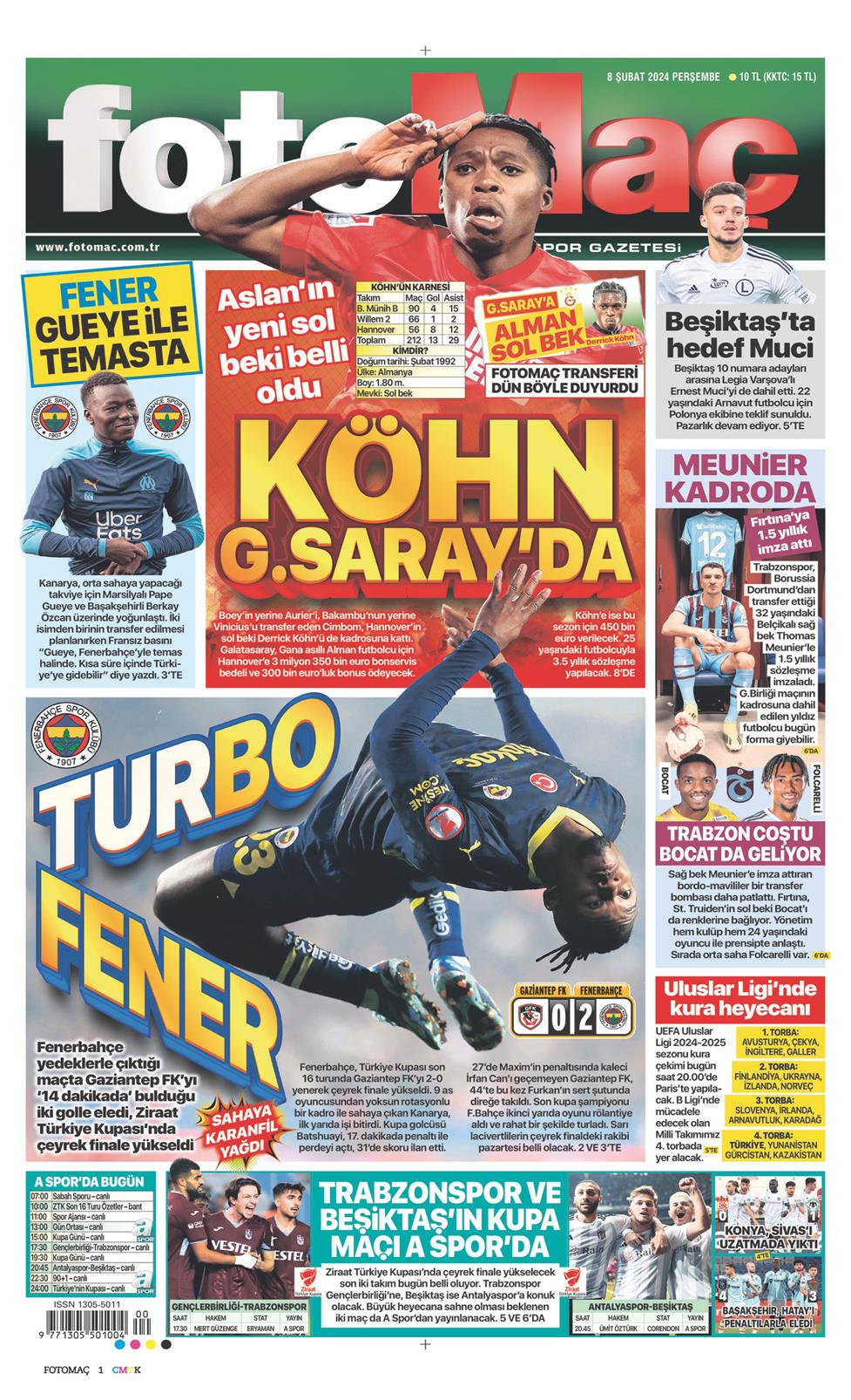 08 Şubat 2024 Perşembe - Fotomaç gazetesi manşet