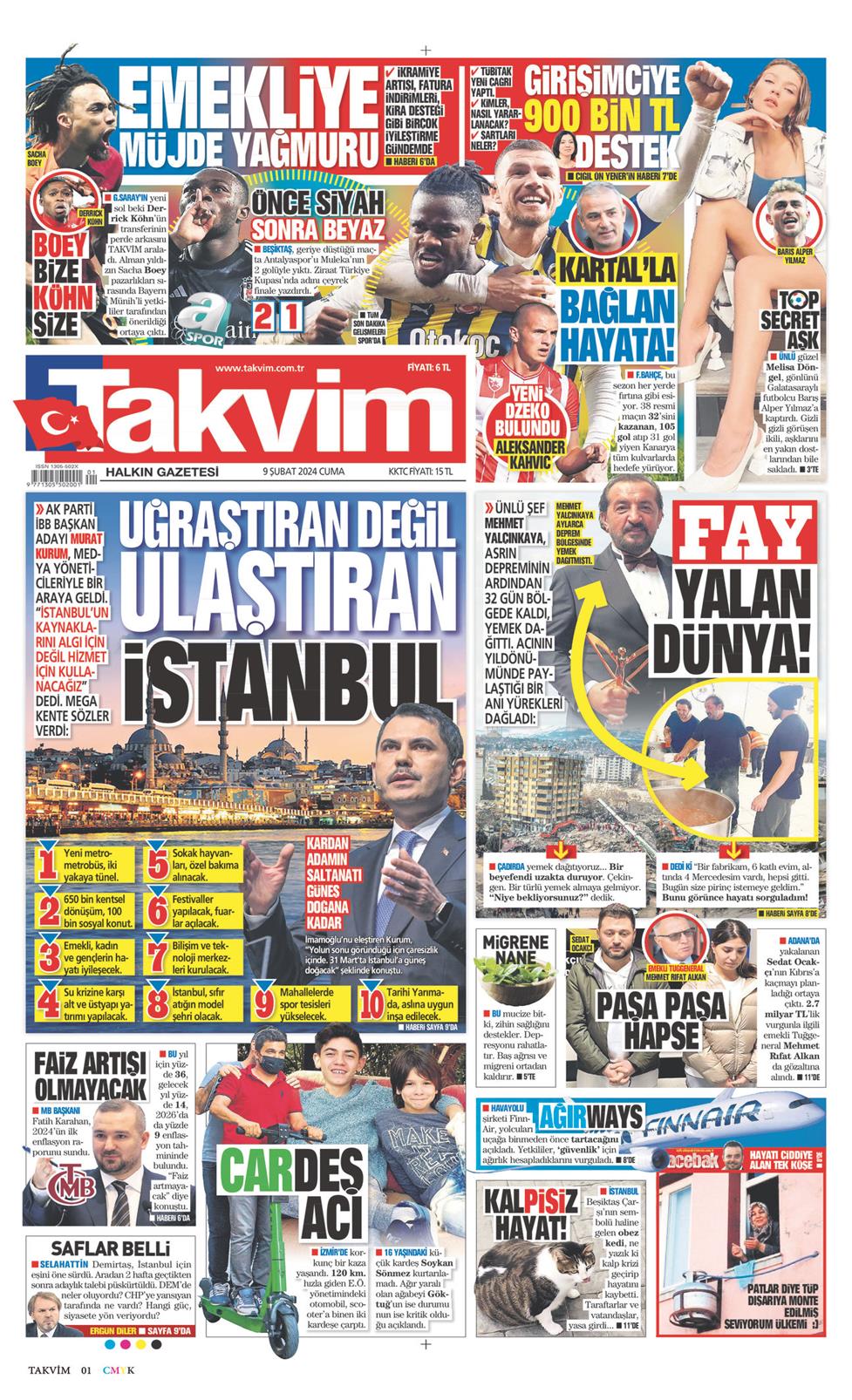 09 Şubat 2024 Cuma - Takvim gazetesi manşet