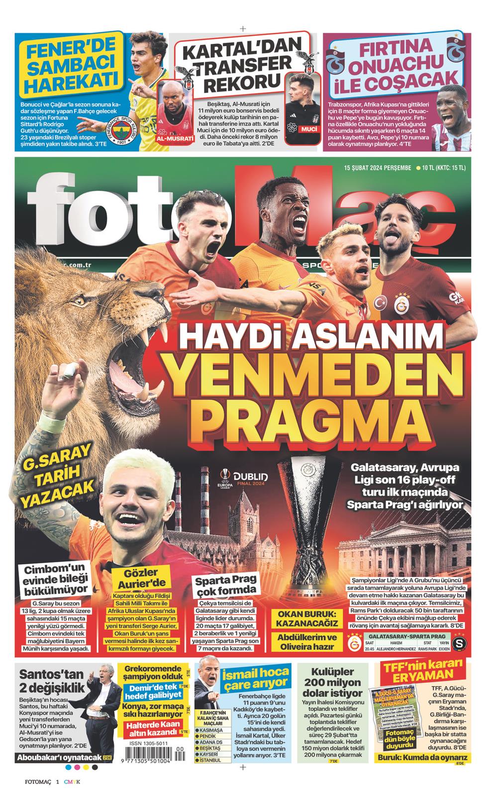 15 Şubat 2024 Perşembe - Fotomaç gazetesi manşet