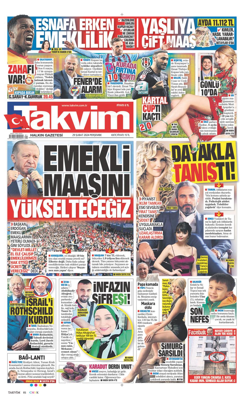 29 Şubat 2024 Perşembe - Takvim gazetesi manşet