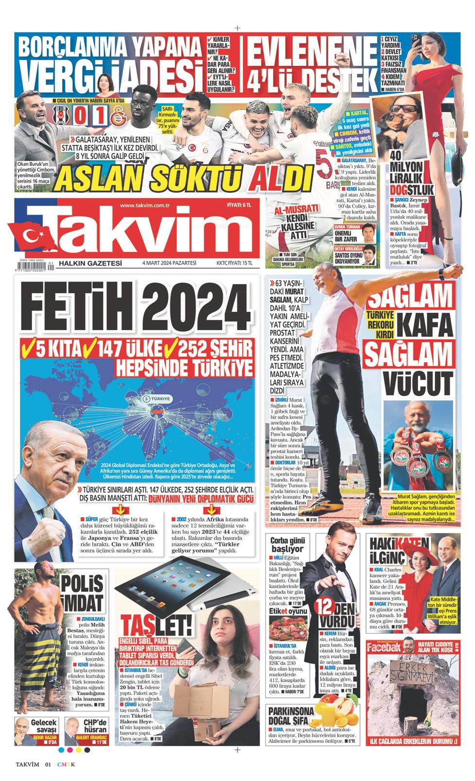 04 Mart 2024 Pazartesi - Takvim gazetesi manşet