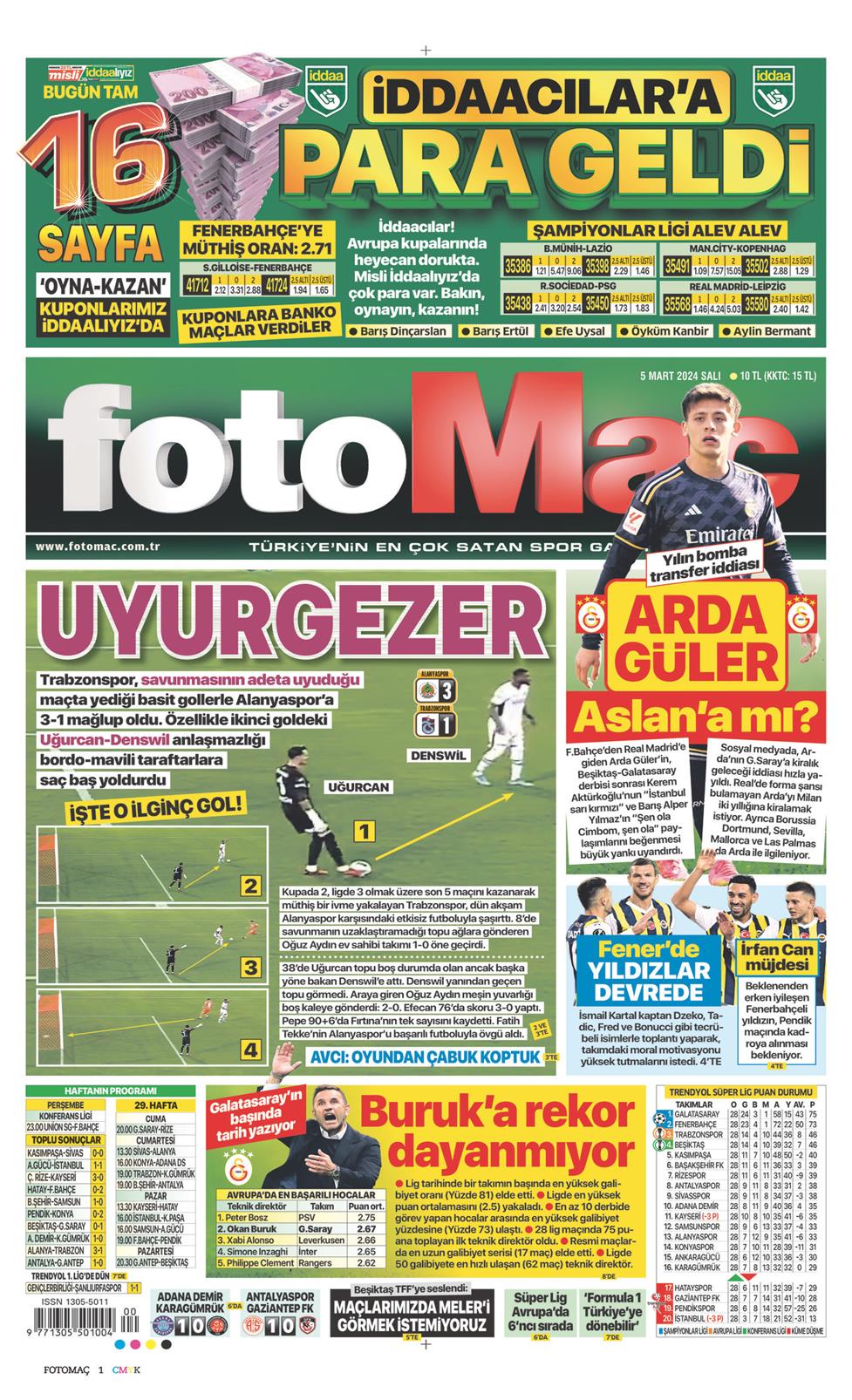 05 Mart 2024 Salı - Fotomaç gazetesi manşet