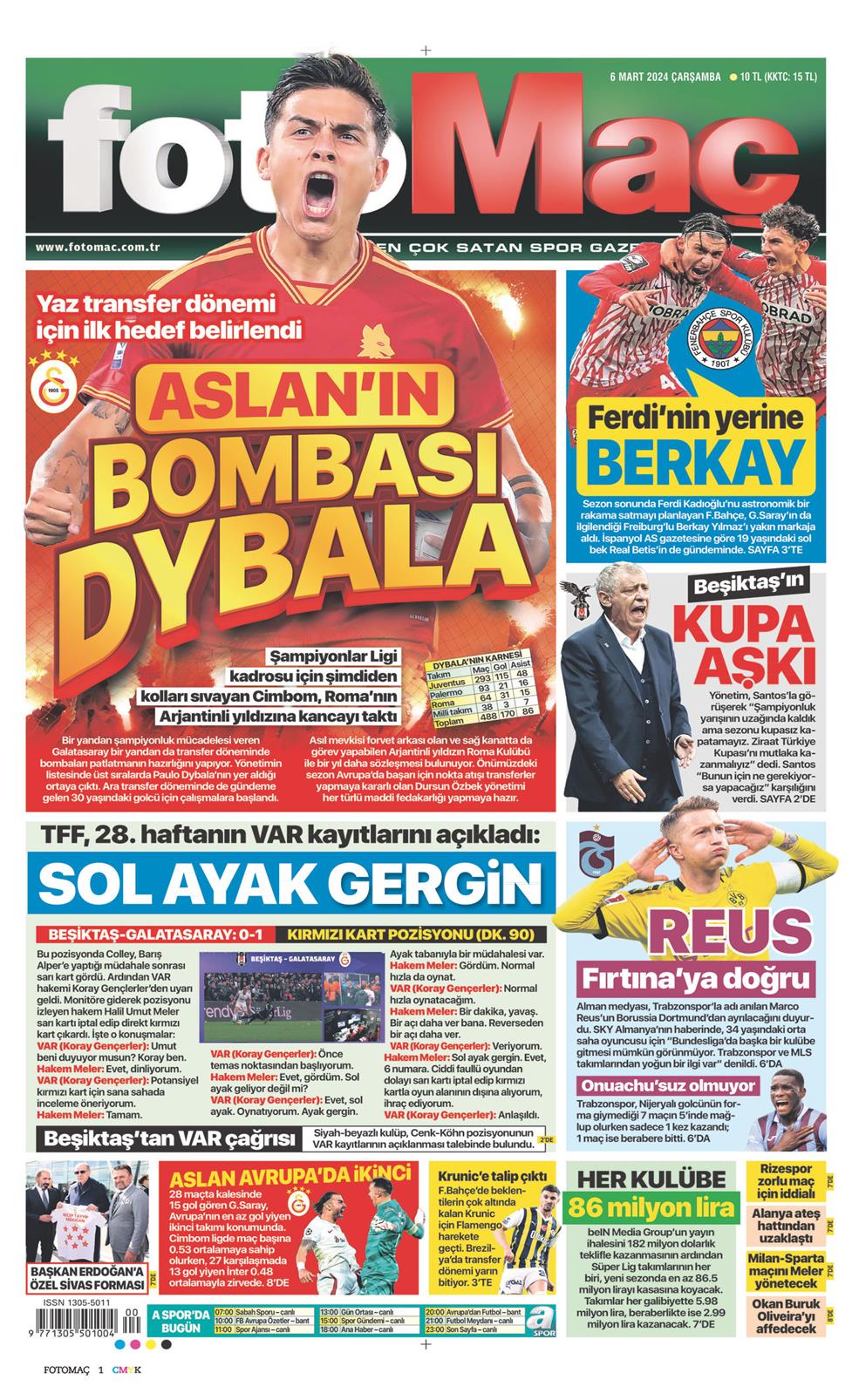 06 Mart 2024 Çarşamba - Fotomaç gazetesi manşet