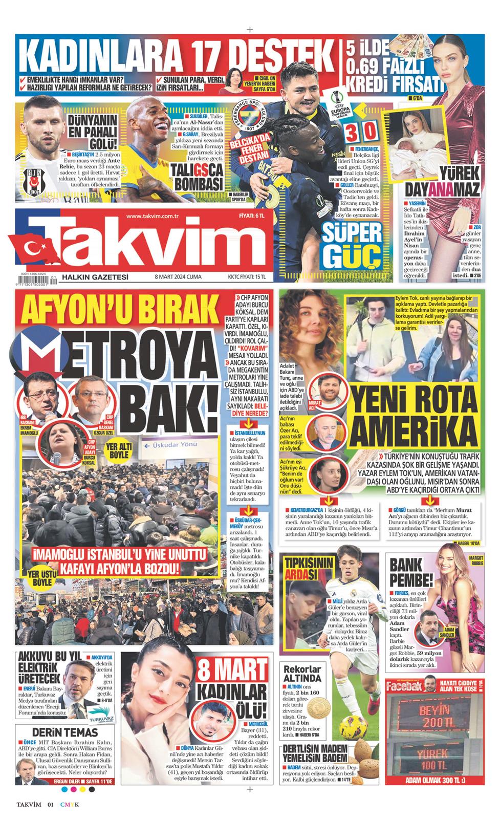 08 Mart 2024 Cuma - Takvim gazetesi manşet