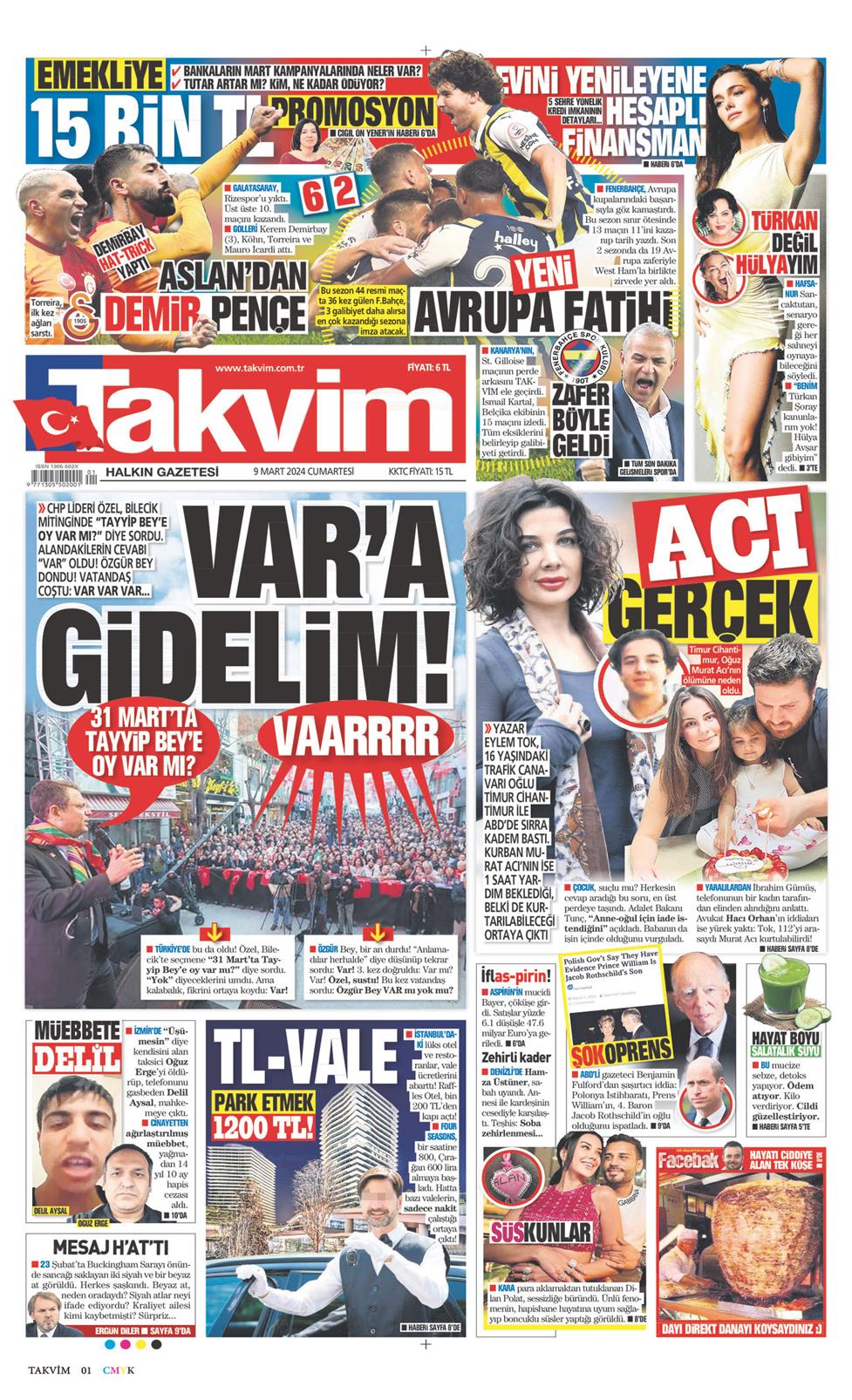 09 Mart 2024 Cumartesi - Takvim gazetesi manşet