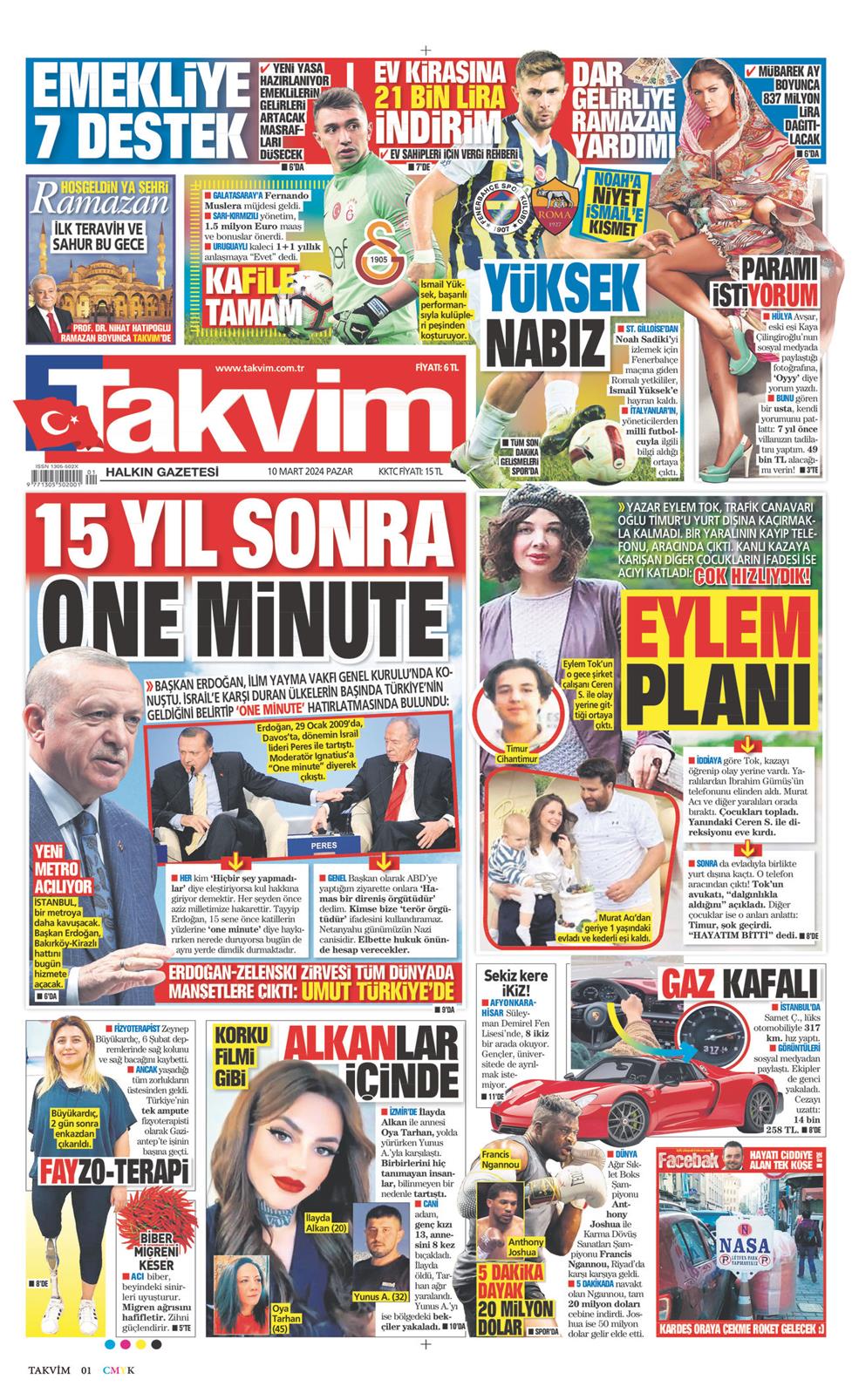 10 Mart 2024 Pazar - Takvim gazetesi manşet