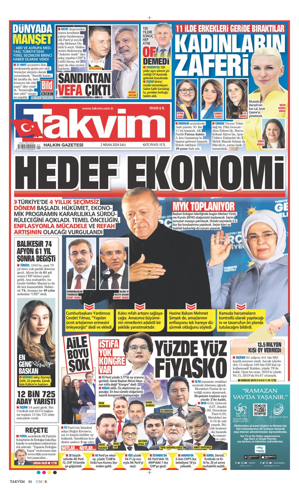 02 Nisan 2024 Salı - Takvim gazetesi manşet