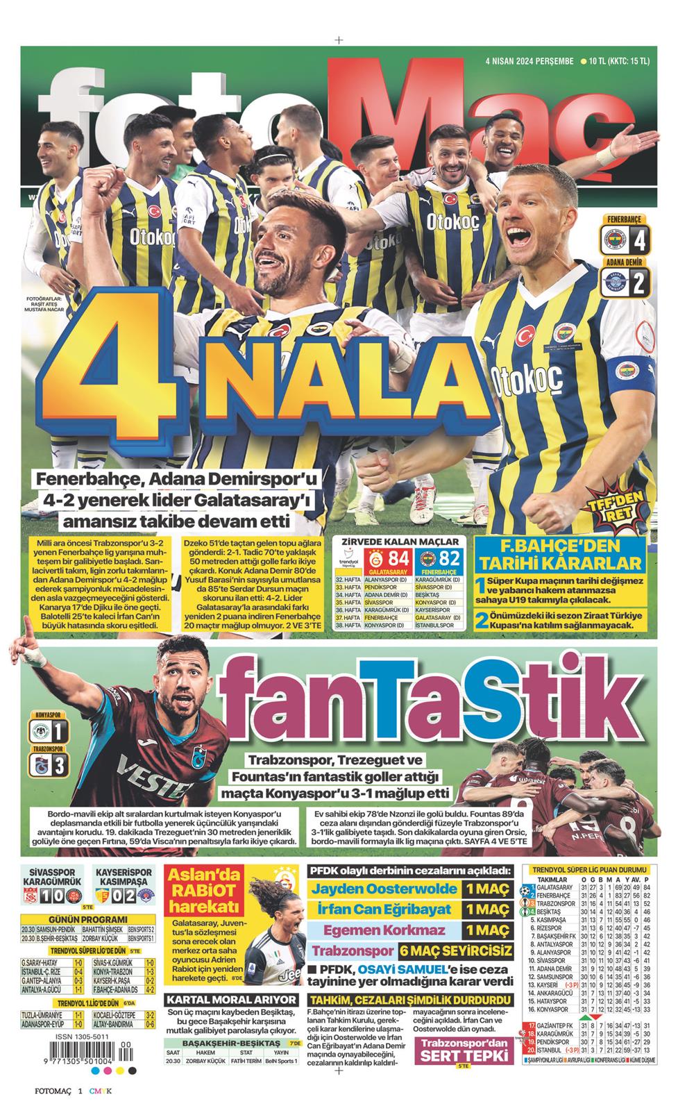 04 Nisan 2024 Perşembe - Fotomaç gazetesi manşet